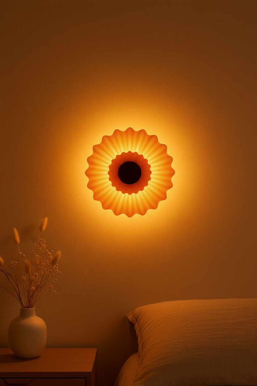 Aplique de pared BARI beige encendido en el dormitorio - Iberic Deco