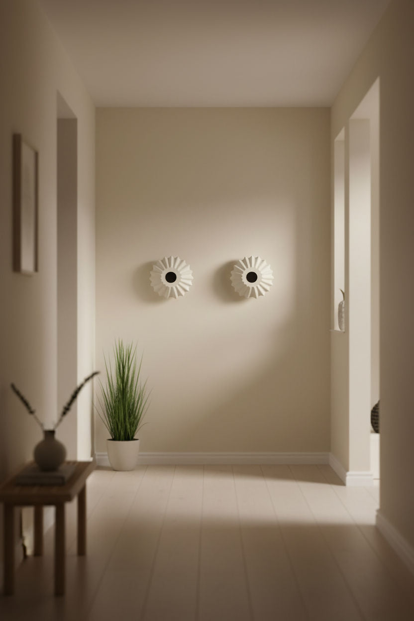 Dos apliques de pared BARI blancos en el pasillo - Iberic Deco