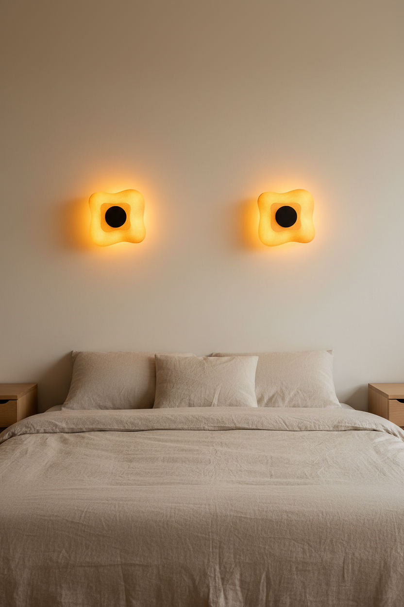 Aplique de pared FORMEE beige en el dormitorio - Iberic Deco