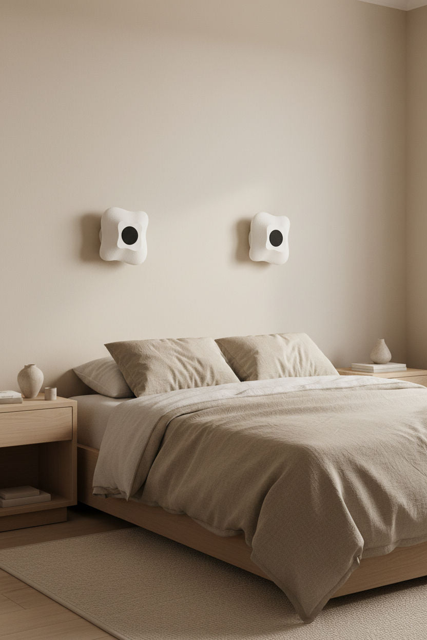 Dos apliques de pared FORMEE blancos en el dormitorio - Iberic Deco