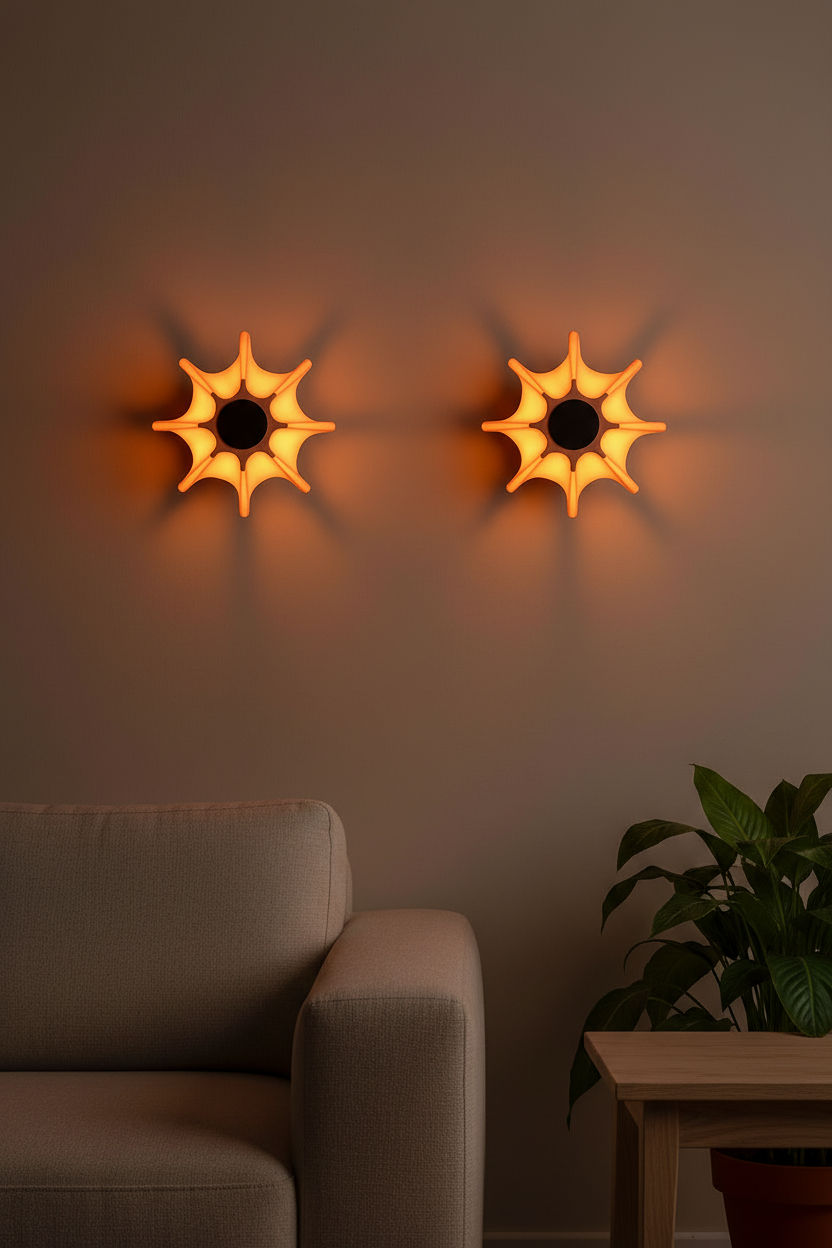Dos apliques de pared OANI beige encendidos en el salón - Iberic Deco