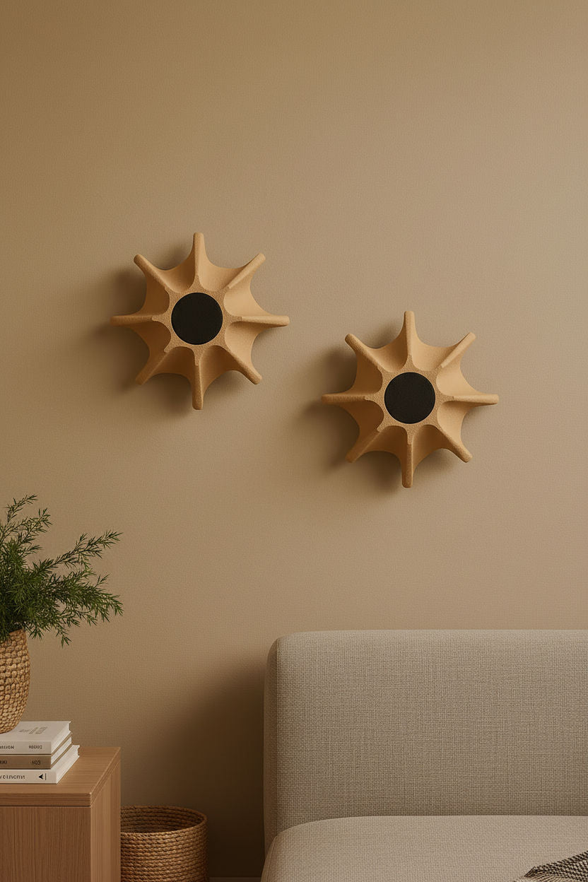 Dos apliques de pared OANI beige en el salón - Iberic Deco