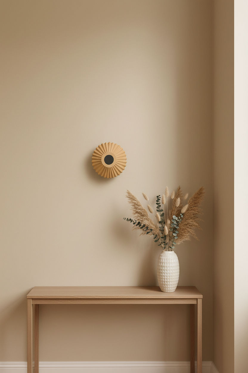 Aplique de pared RIVO beige en el pasillo sobre una mesilla - Iberic Deco