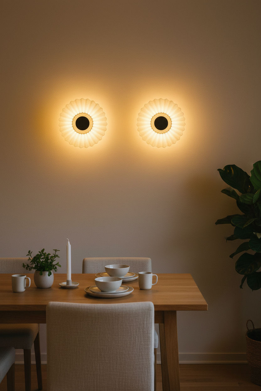 Dos apliques de pared RIVO blancos en el comedor - Iberic Deco