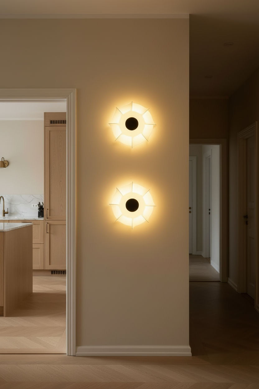 Dos apliques de pared RUMIO blancos en el pasillo - Iberic Deco