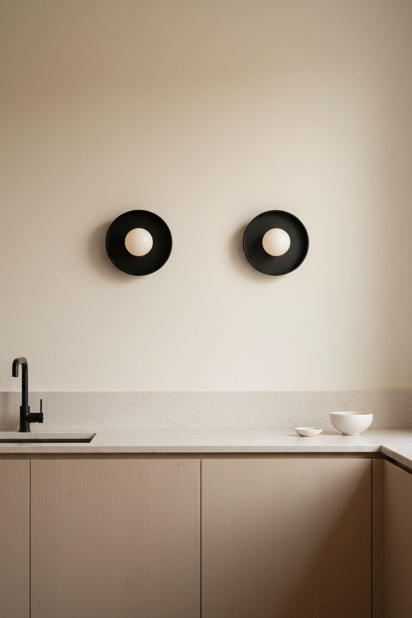 Dos apliques de pared SILO negros en la cocina - Iberic Deco