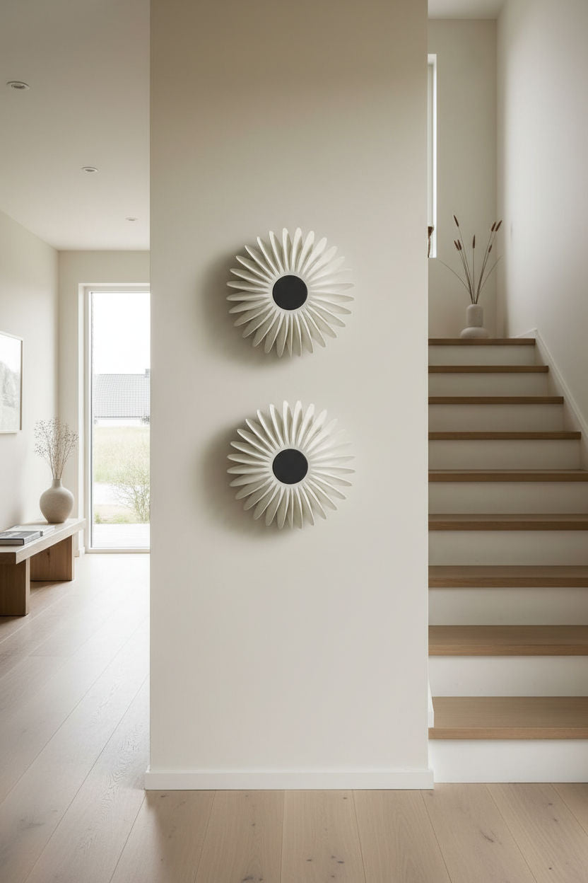 Dos apliques de pared VETREL blancos en el pasillo junto a la escalera - Iberic Deco