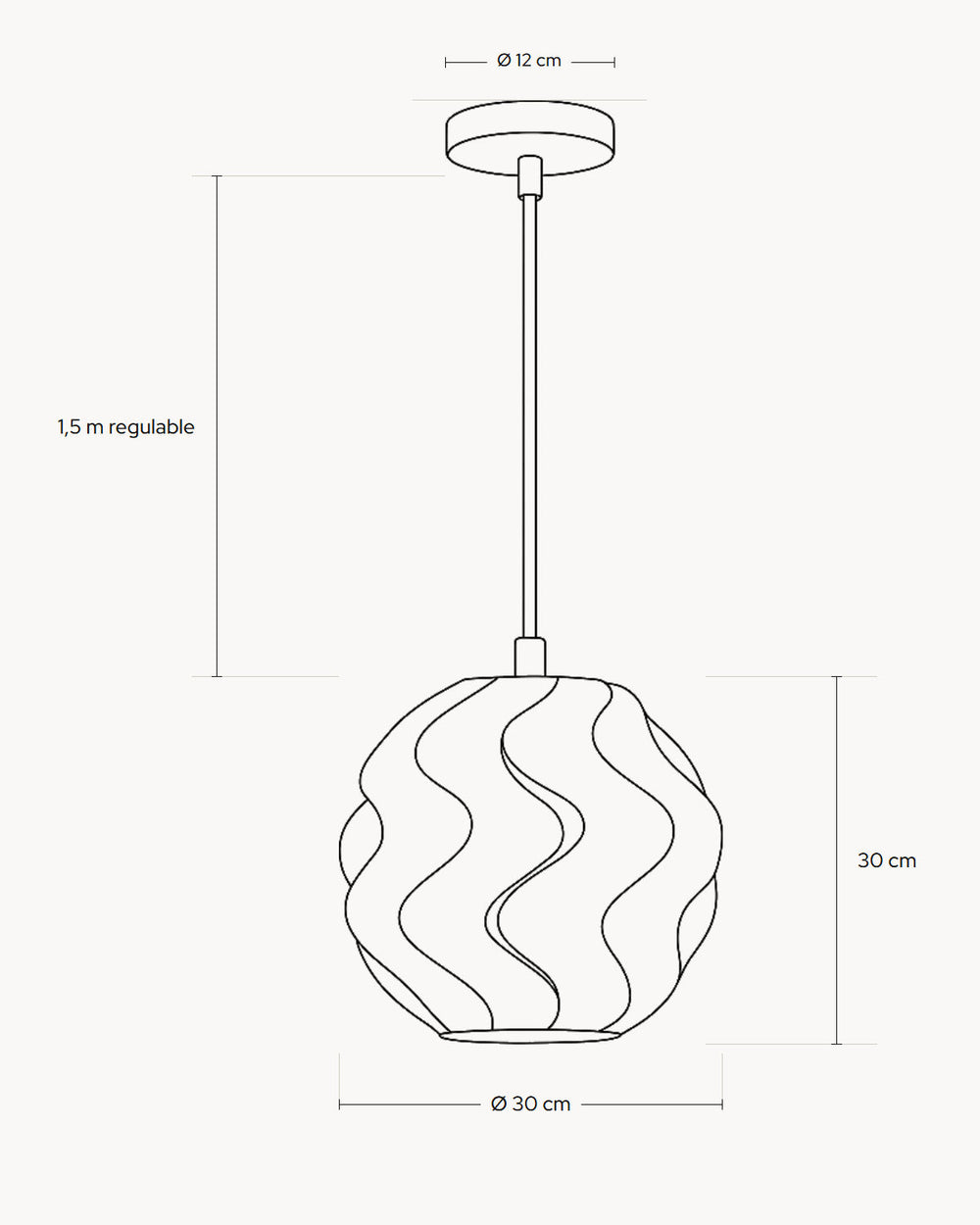 Esquema con las medidas de Lámpara colgante de diseño DEVA