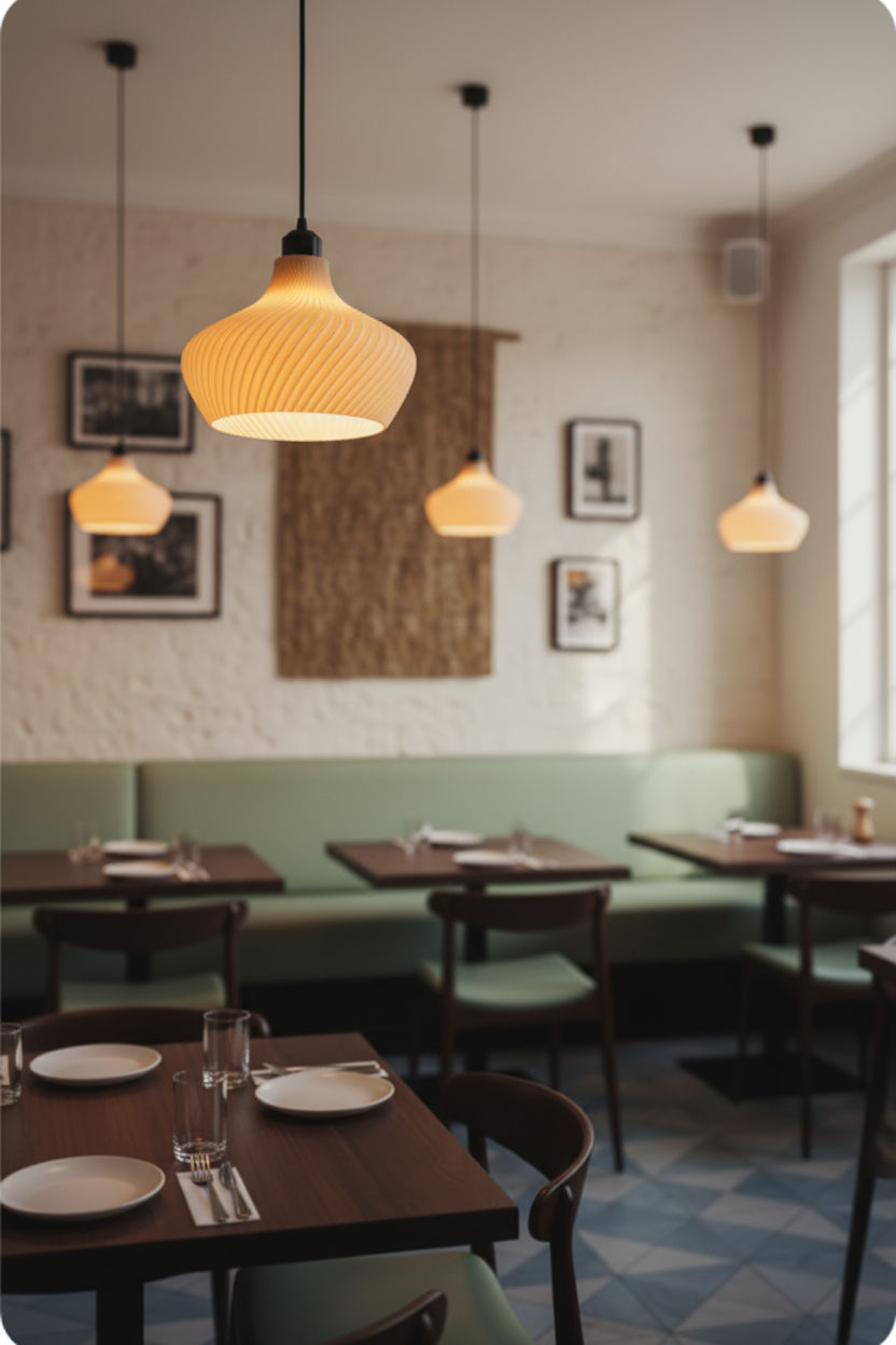 Lampara de techo DAILA en restaurante - proyecto profesional Iberic Deco